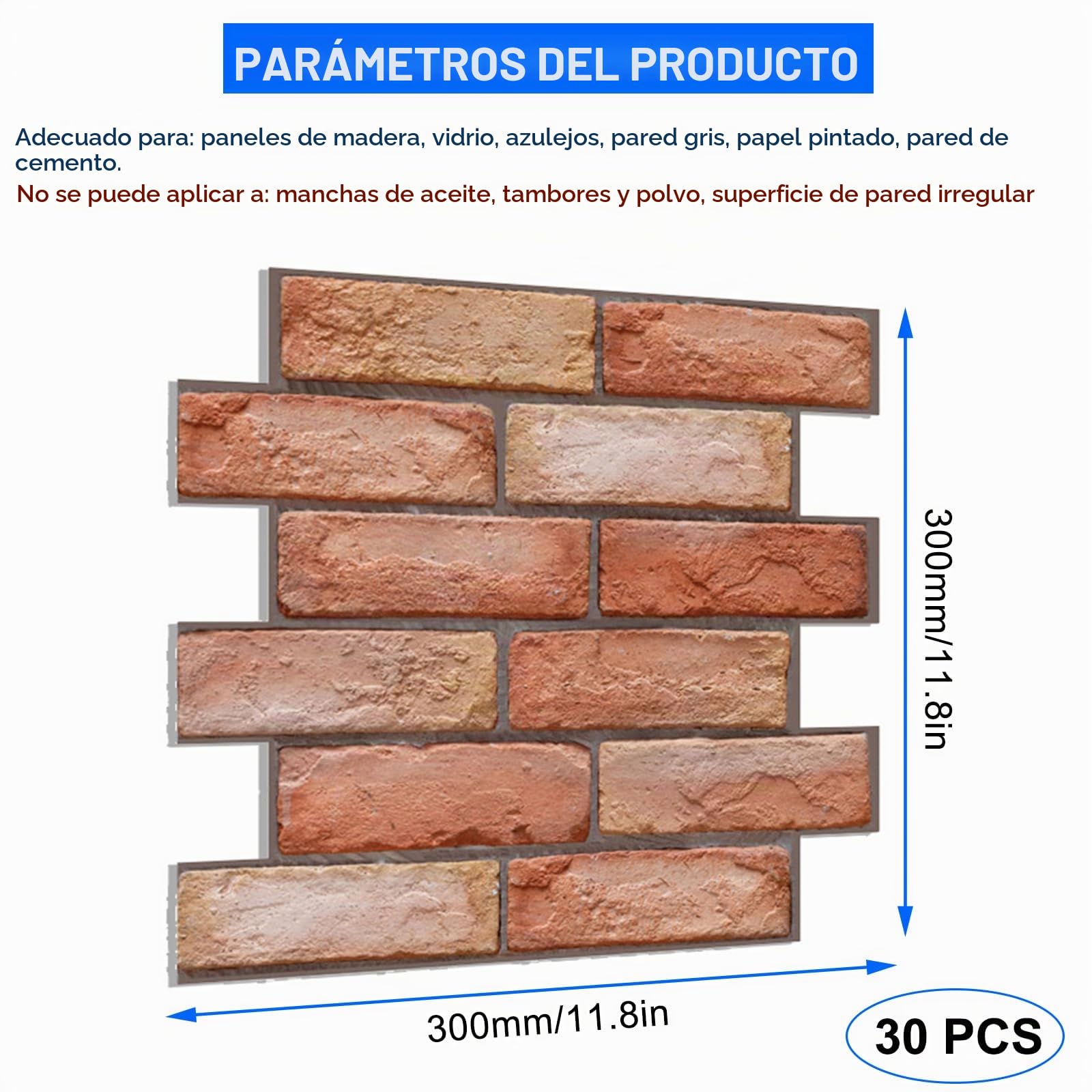 XNZMYN 30 Pieza Papel 3D Rojo Ladrillo Pared Autoadhesivo, Grueso Impermeable PVC Panel Decorativo para Cocina, Oficina y Dormitorio
