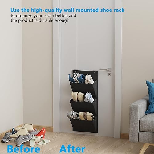 Vista 9 de Organizador colgante para montar en la pared, 2 unidades, zapatero / puede almacenar 6 pares de tenis de tamaño grande, también almacena botas.