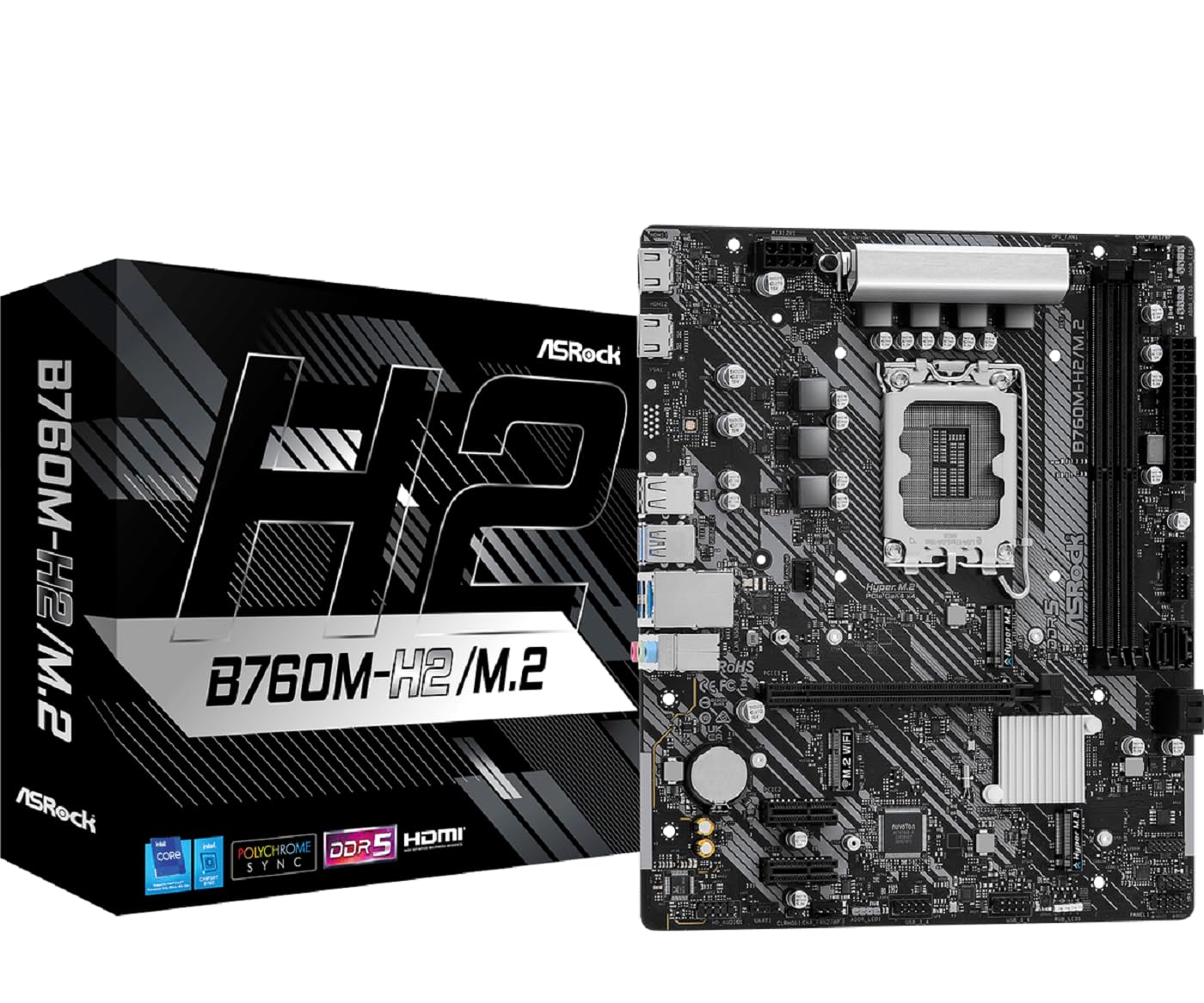 B760M-H2/M.2, Intel B760, 1700, Micro ATX, 2 DDR5, 2 HDMI, 2.5G LAN, PCIe4, 2x M.2
