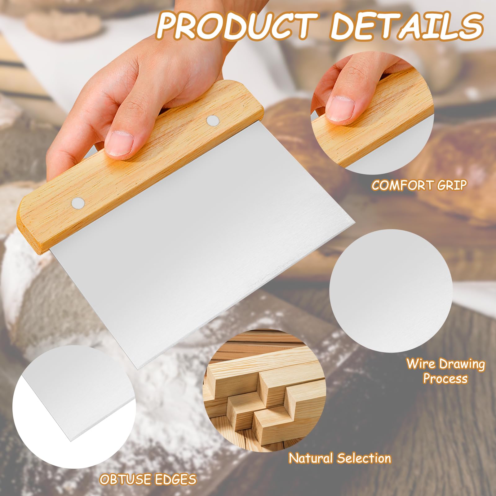 Raschietto Per Pasta In Acciaio Inossidabile - Utensile Multiuso Con Manico In Legno E Scala - Foto 4