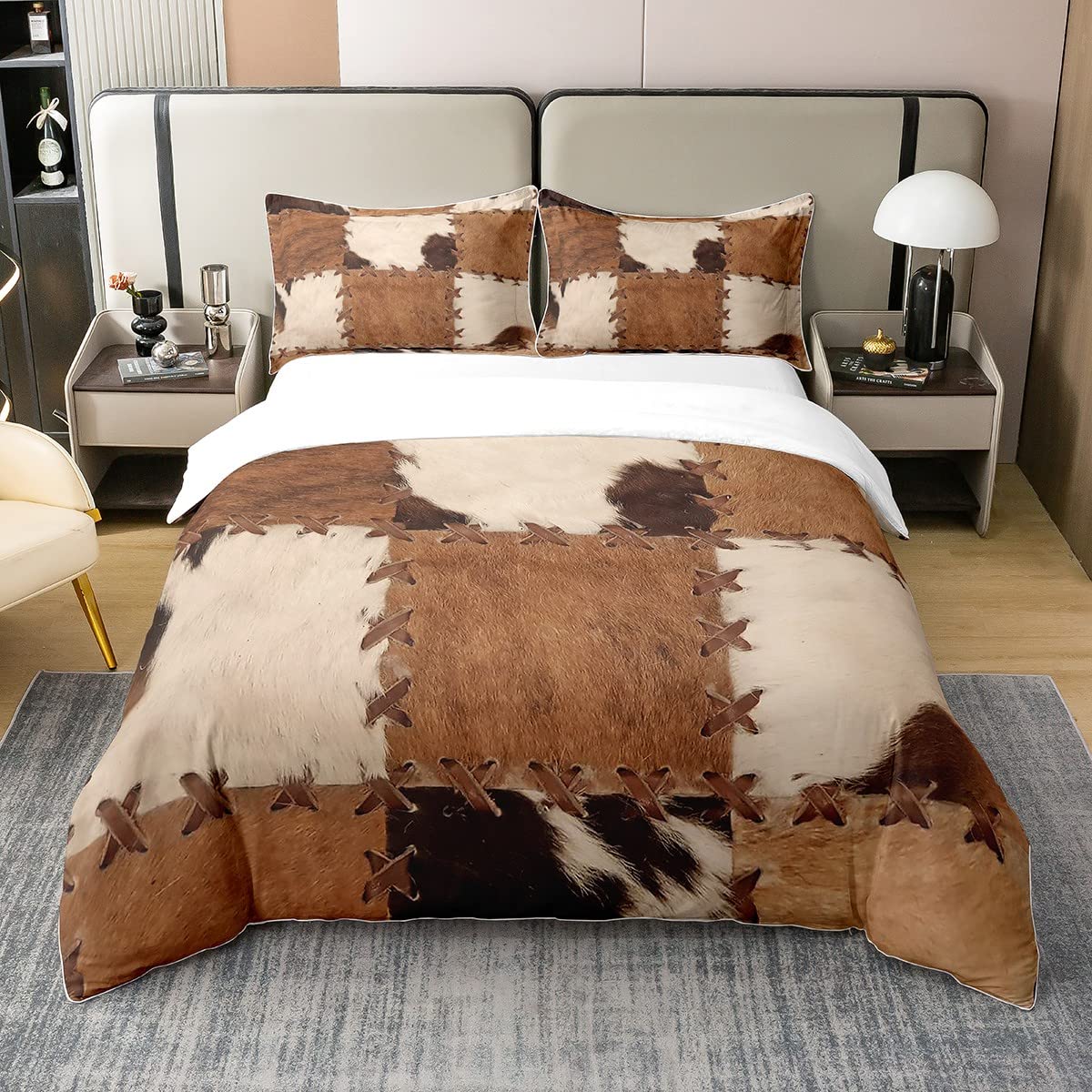 Parure de lit en fourrure de vache patchwork pour chambre enfant