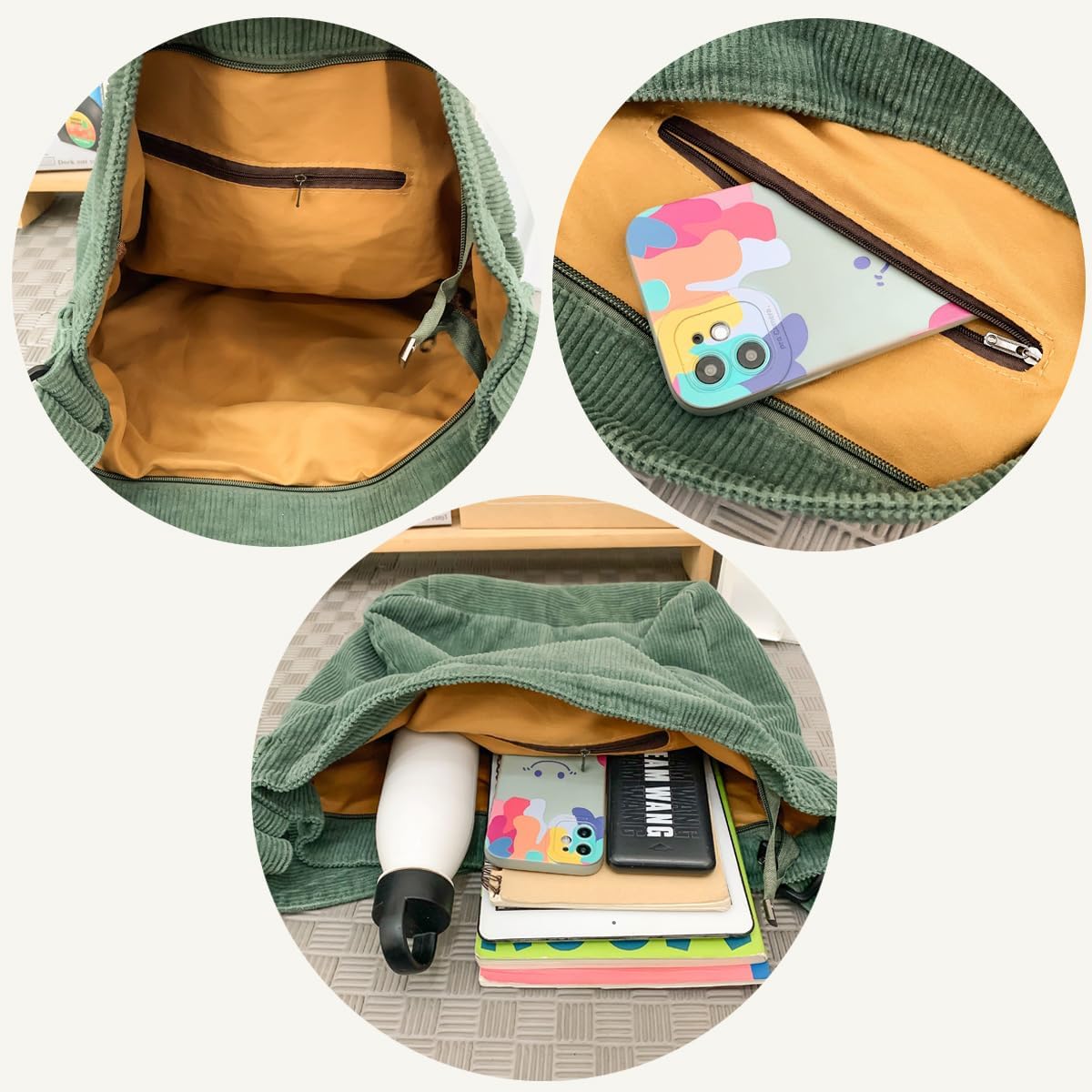 Corduroy Tote Bag for Women with Zipper,Hobo Crossbody Bags for Women Shoulder Bag Purses and Handbags - Image 5