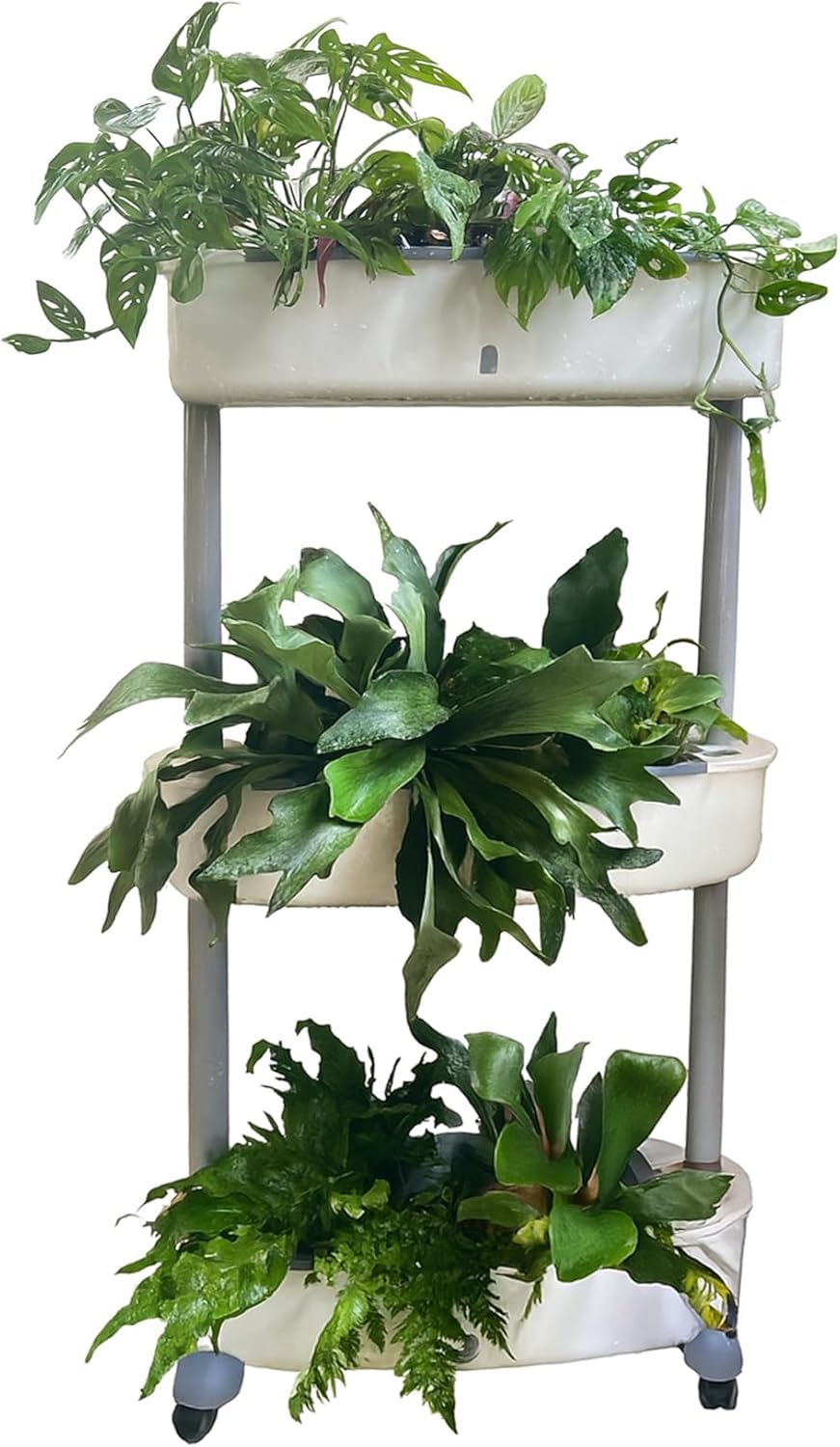 Vertical Garden Planter, Indoor Mobile Plant Stand with Wheels, Stackable Growing System, White (Extra Large)