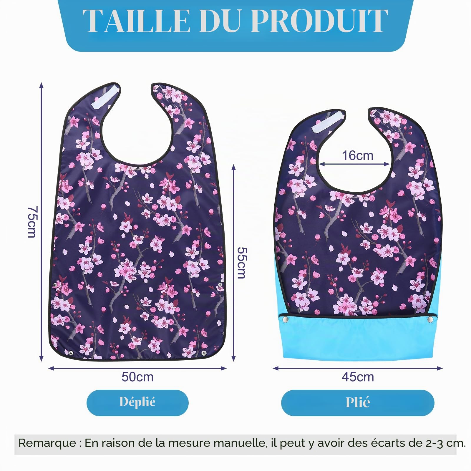 Lot de 3 Bavoirs Pour Adultes Avec Bac Récupérateur, Protection Des Vêtements Avec Fermeture Velcro, Imperméable, Pour Femmes, Personnes Âgées Et Patients