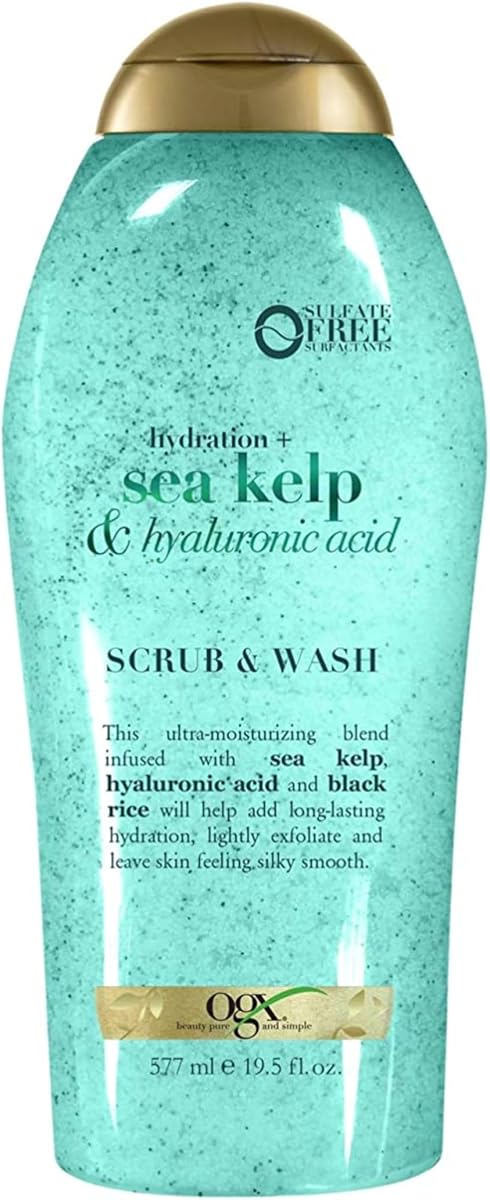 Hydration + Sea Kelp & Hyaluronic Acid Sulfate-Free Lightly Moisturizing Body Scrub with Black Rice, Gentle Exfoliating Daily Body Wash to Soften & Smooth Skin, 19.5 Fl Oz | Lightly Exfoliating Cleanser with Black Rice, Softens & Smooths Skin