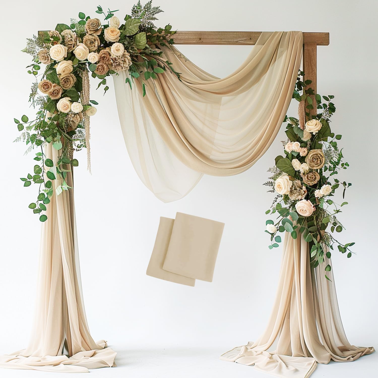 Wokceer Wedding Arch Draping Fabric 2 Panels 28.7" x 20FT Champagne Drapes Sheer Fabric Backdrop Arch Draping Fabric for Wedding Ceremony Birthday