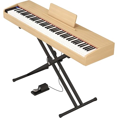 Digital Piano 88 key Semi Weighted Keyboard With X Stand & Sustain Pedal, Full-Size Beginner Electric Piano For Bluetooth, Headphone Mode, USB-MIDI (Light Apricot)