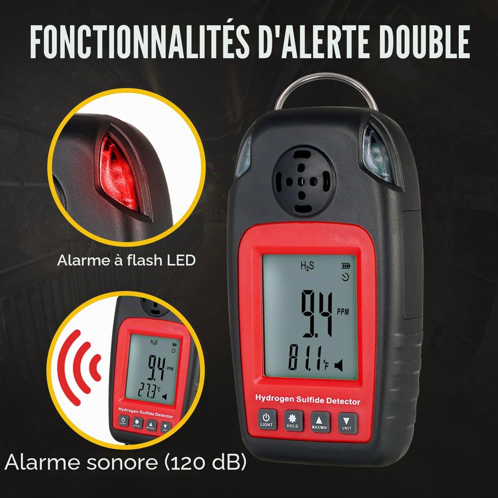 Détecteur de sulfure d'hydrogène Détecteurs de gaz et alarmes Électrochimique H2S H₂S Moniteur Compteur Capteur Alarme d'empoisonnement Écran LCD Rétroéclairage
