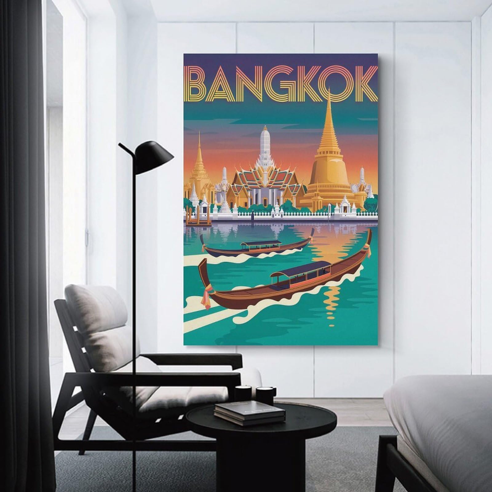 Junmoney Bangkok Travel (2) Canvas Wall Picture, 16x24inch(40x60cm), for Bedroom Walls, Guest Spaces Or Lounges, Stylish Decor for A Restful Room Update