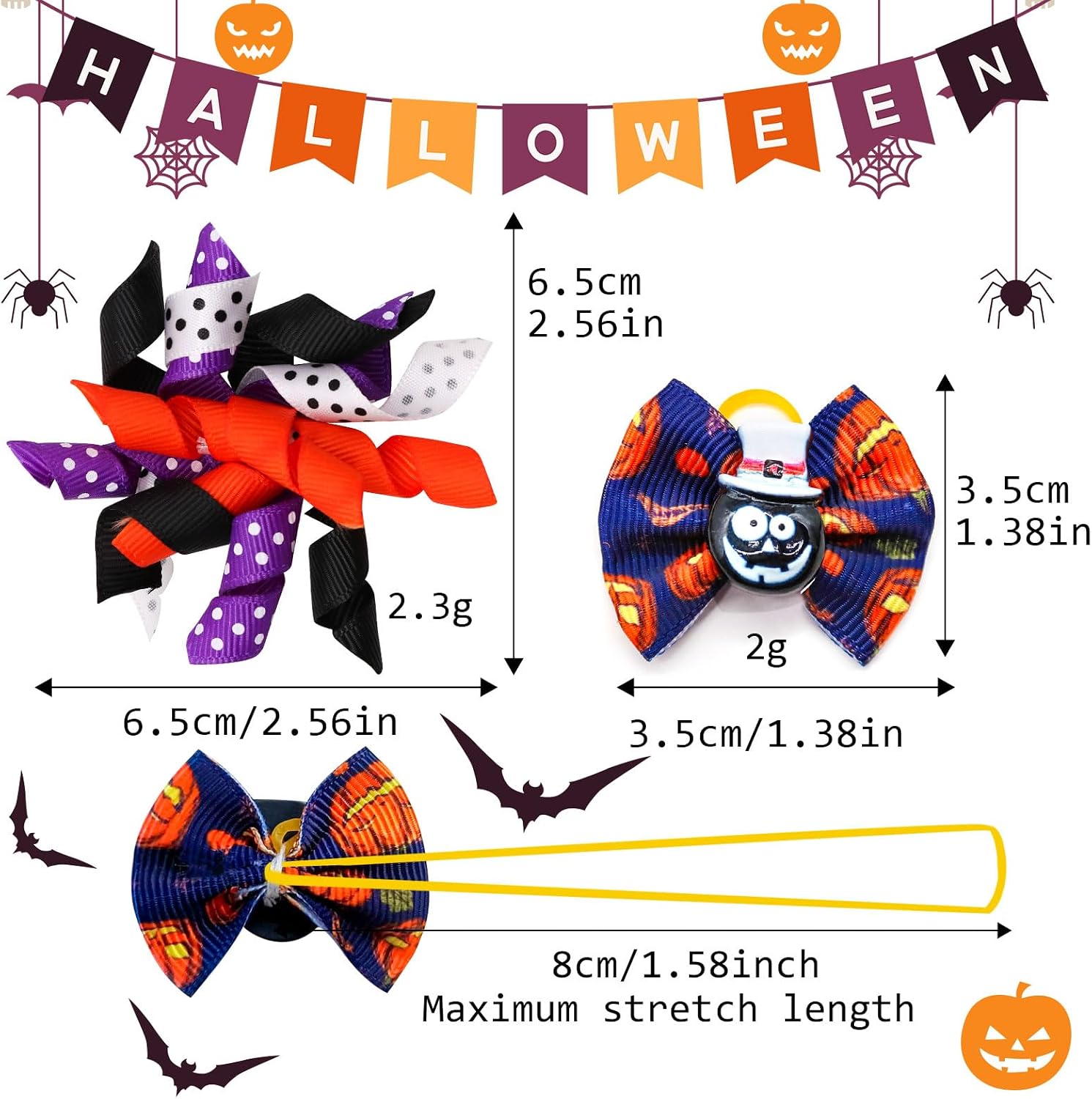 Halloween Decorations for Dog 60Pcs/30Pairs Halloween Dog Hair Bows with Rubber Bands Small Dog Bows Puppy Grooming Bows for Cat Bunny Yorkie Pet Hair Grooming Accessories image 2