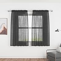 Vista 20 de UPOPO Paneles de Cortina Beige Pequeños Cortinas Transparentes de Gasa de 16 Pulgadas de Largo Cortinas de Cocina de Voile con Textura de Lino