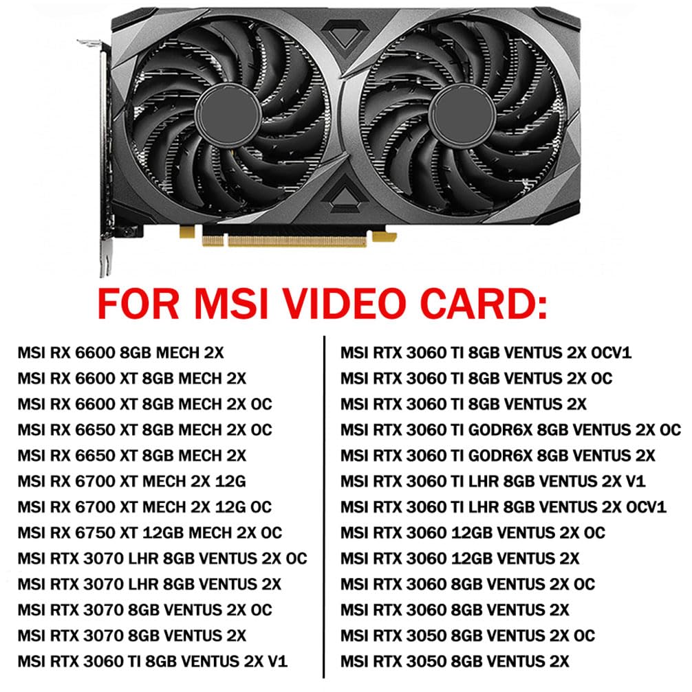 PLD10010S12HH 95mm 12V 0.40A 4 Pin Graphics Card Cooling Fan Replacement for MSI RTX 3050 3060 3060TI 3070 Ventus 2X RX 6600 6650 6700 6750 MECH 2X Video Card Cooler Fans (2PC)