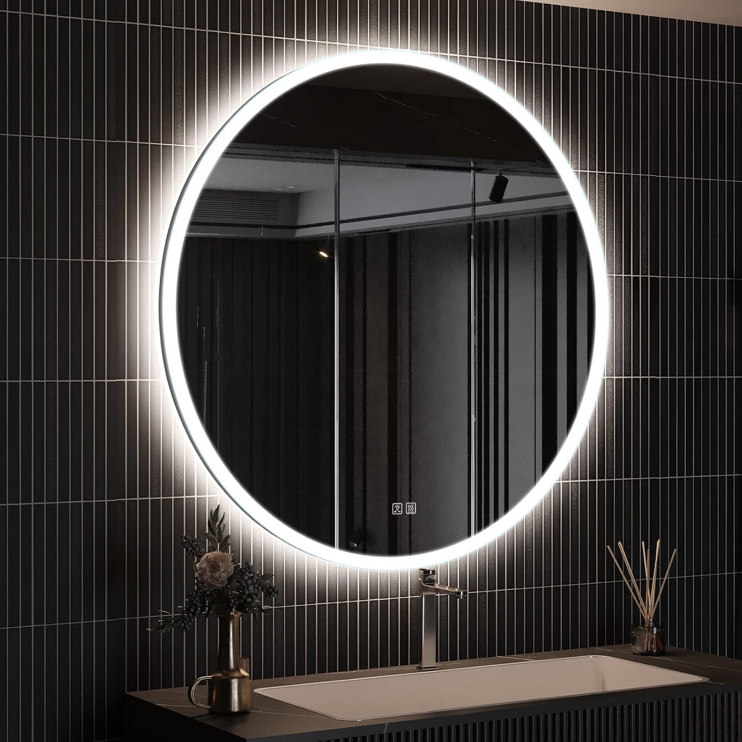 ROOMTEC 24 Inches LED Bathroom Mirror with Front and Backlit,Anti-Fog,3 Colors and Dimmable Light(ETL/UL Certification)