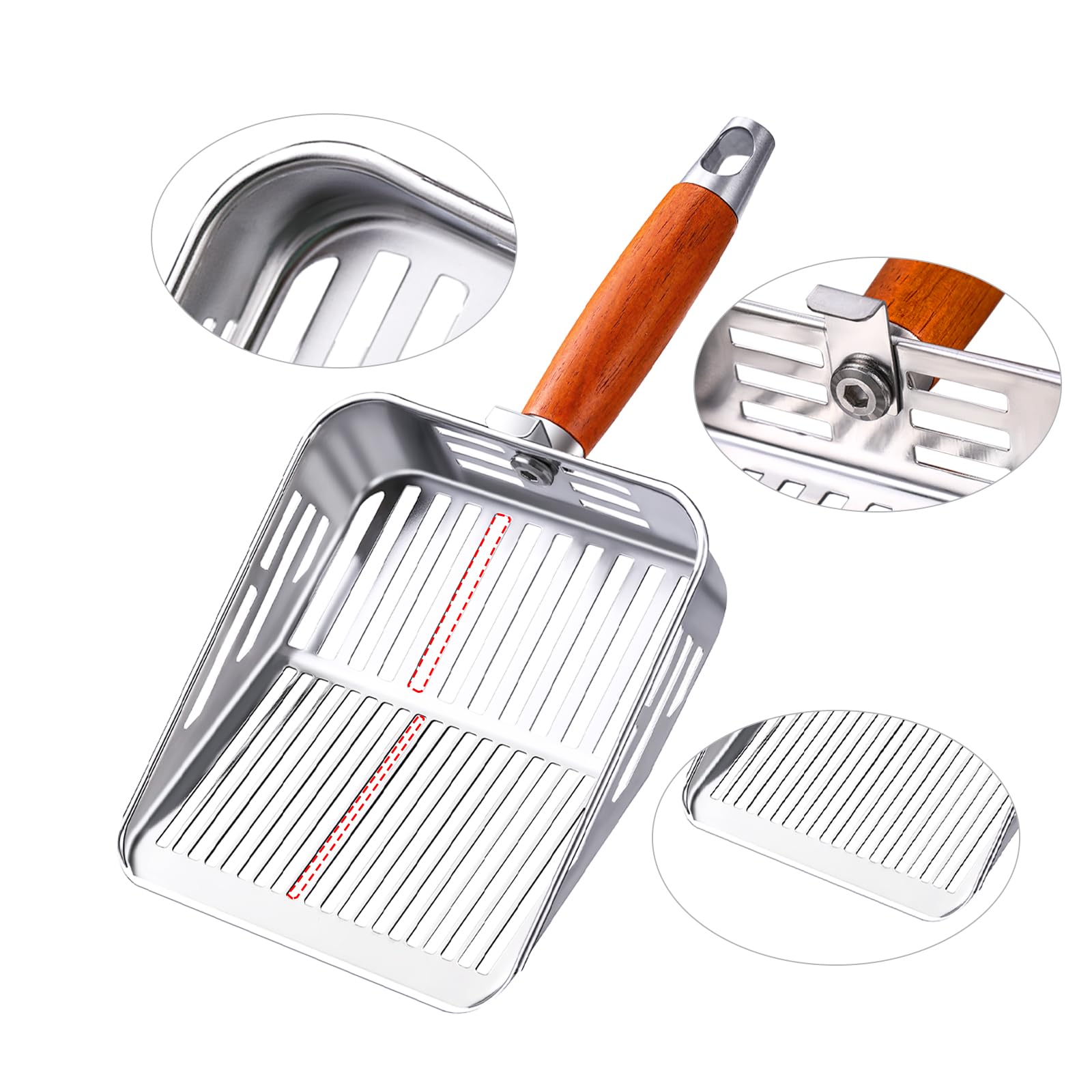 TabifurKitc Rustproof & Unbreakable 304 Stainless Steel Metal Cat Litter Scoop, One-Piece Pressed Design with No Welds, Easy Bottom Scooping, Reinforced Anti-Break Handle