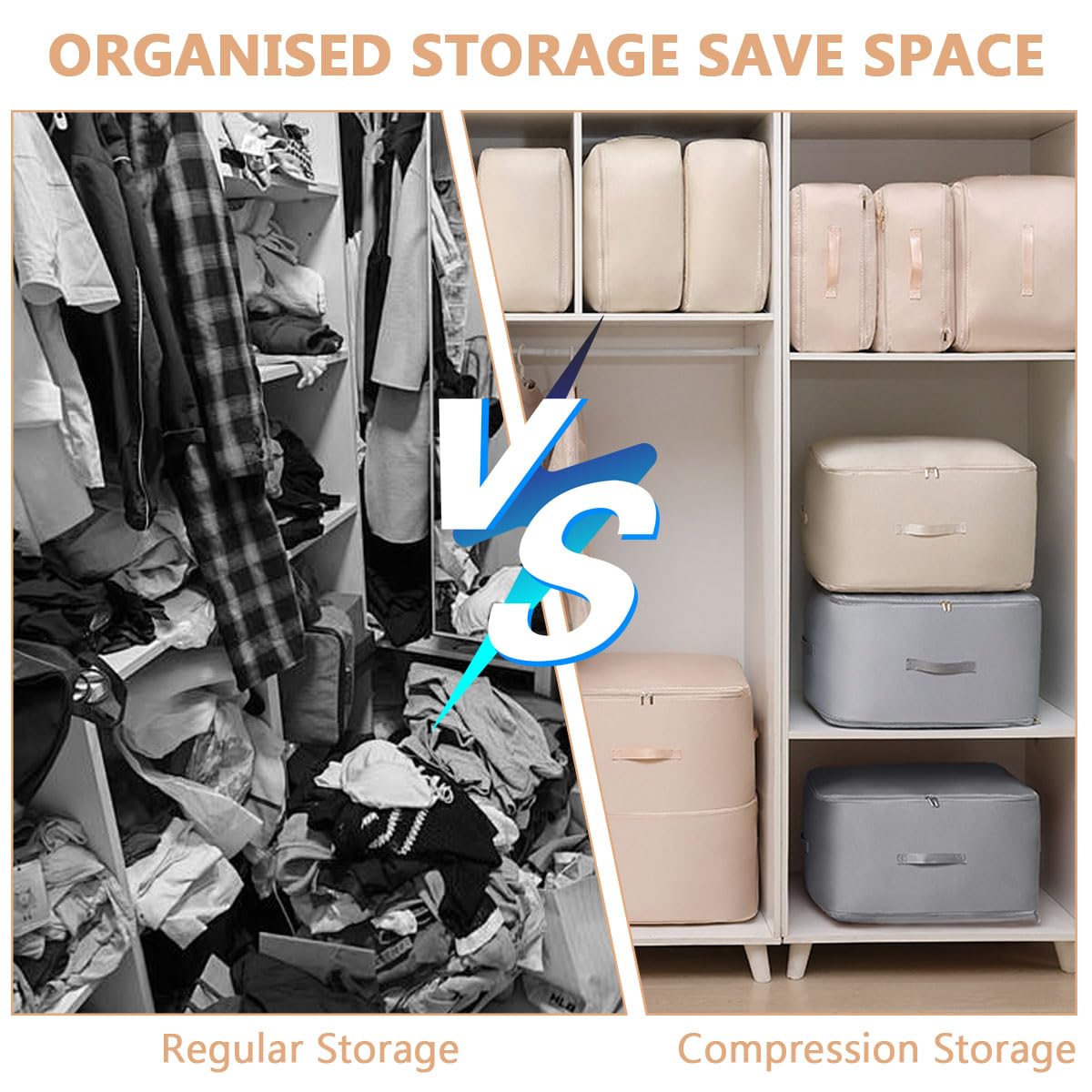 Organisateur Auto-Compressant Ultra Compact 2024 – Sac Rangement Couettes Vêtements Couvertures, Gain De Place 60 %