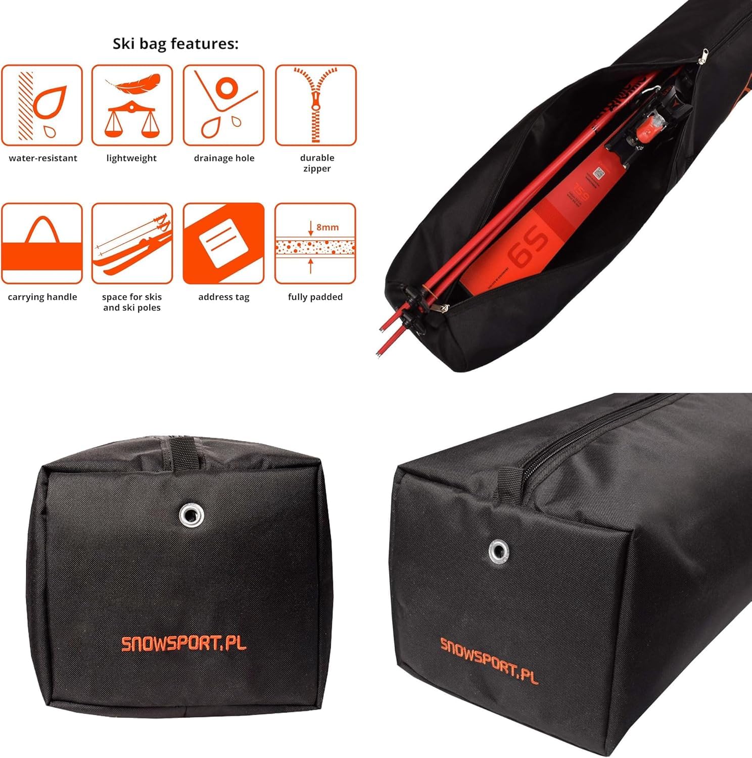 SnowSport Double Ski Bag Prestige - Borsa da sci per 2 paia di bastoncini da sci e da sci, molto spessa imbottitura, adatta per viaggi in aereo, autobus, viaggi in auto (190)