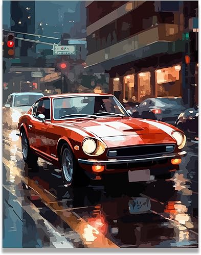 Inspirational Wall Art Co. - Suave  Póster Datsun 240z 1972 - Pósteres de coche para habitación de niños - Decoración de pared de coche - Decoración