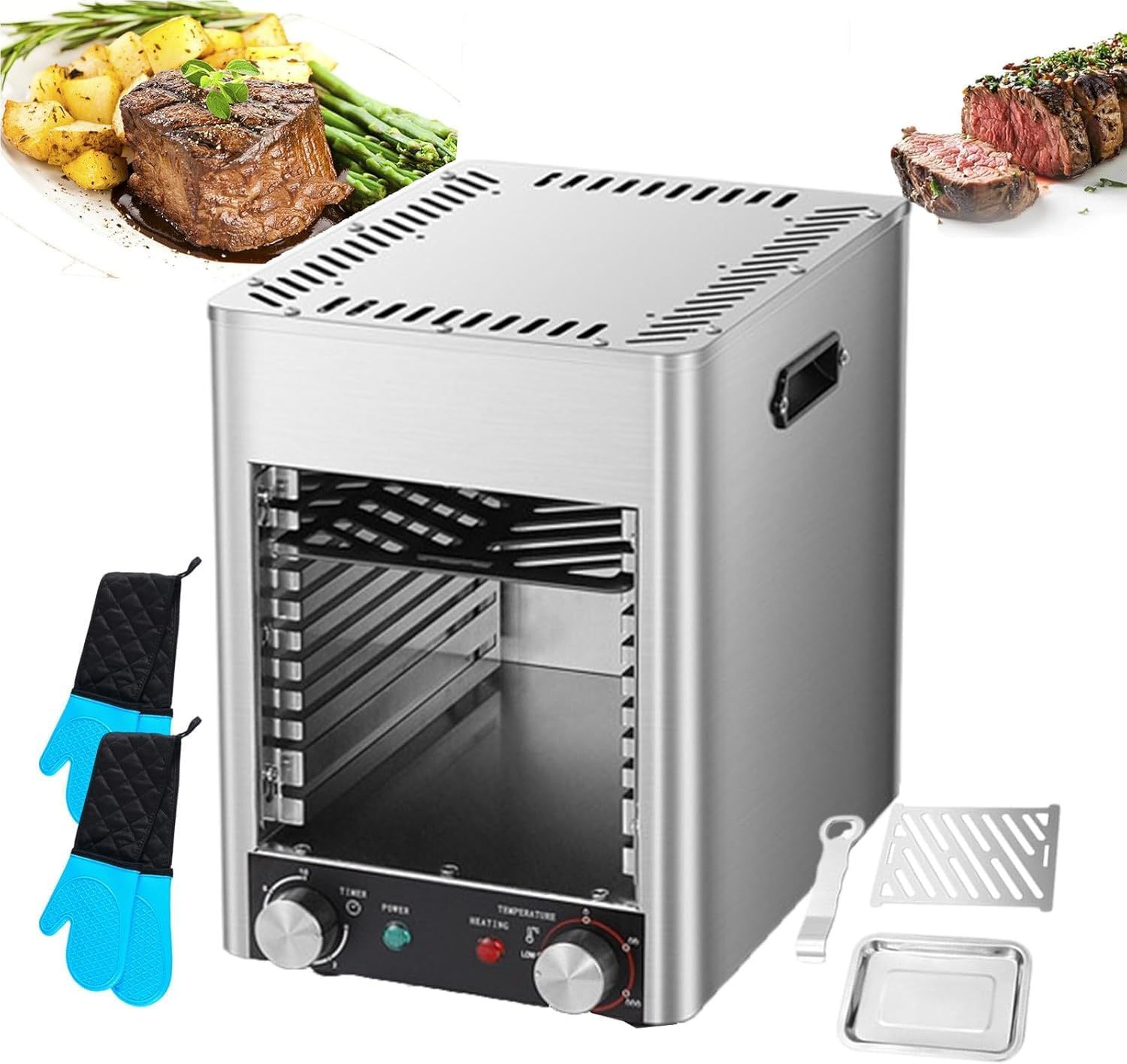 Electric Steak Cooker Teppanyaki Grill, Electric Steak Grill with 10 Level Design, Countertop Barbecue Grill Pan for Family Gatherings, Constant Temperature 800℃