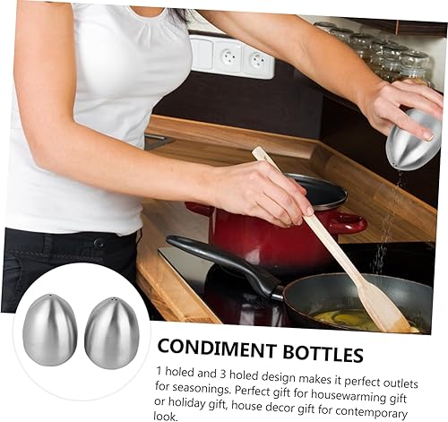 Miniatura 9 de 2pcs Egg Shaped Condiment Bottles Stainless Steel Spices 1 and 3 Holes for Kitchen Seasoning and Dining