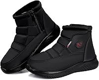 Vista 1 de TEMOFON Botas de nieve de invierno para mujer botas anchas con forro de piel cálida con forro de piel negra, cómodas botas planas para caminar al