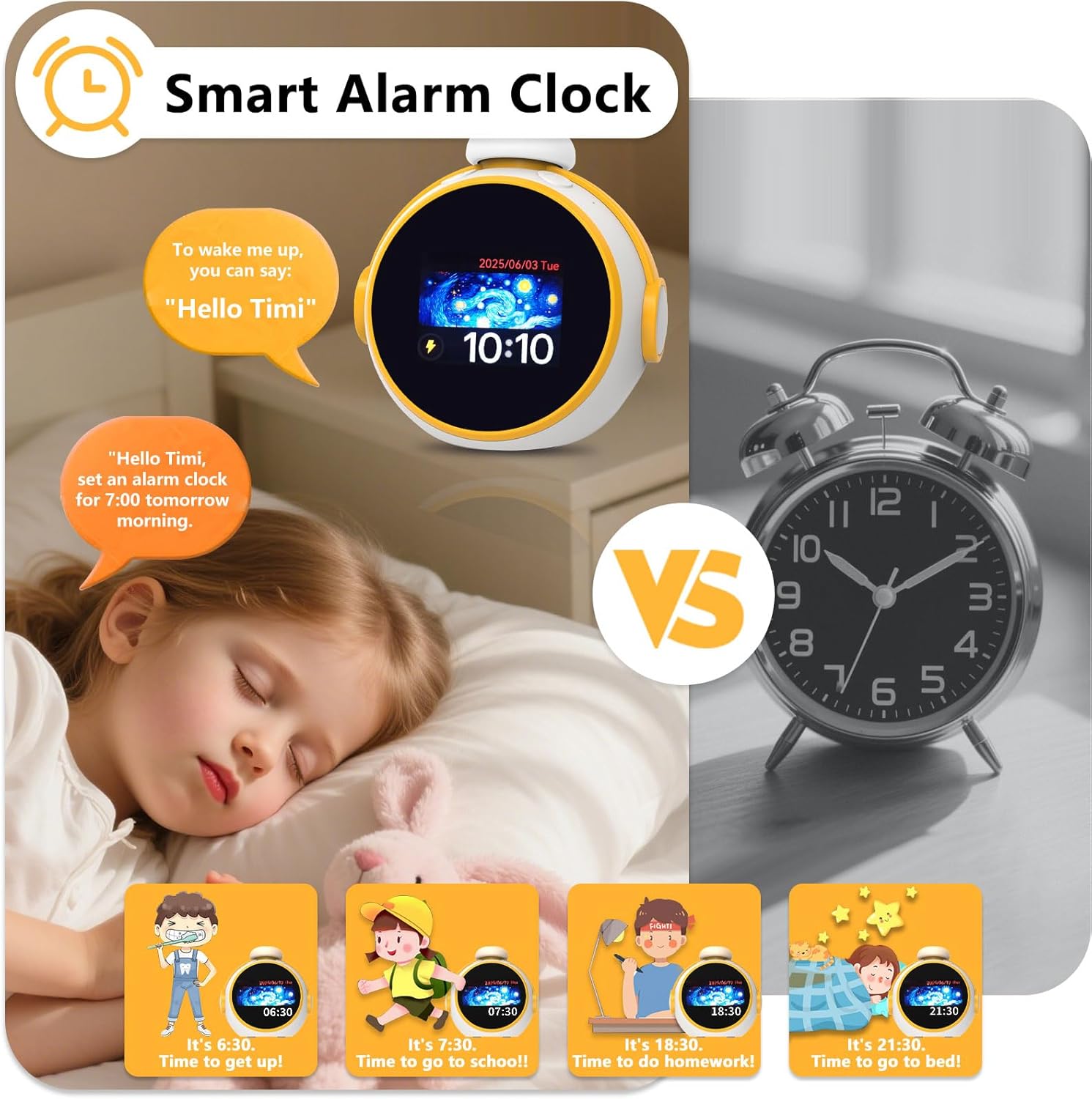 AI Clock, Alarm Clock for Kids, Clock with ChatGPT, AI Device, Sound Machine to Wake Alarm Clock for Toddlers and Kids,3-15 Years Bedroom, 2.4G WiFi, 2.8 Inch Screen