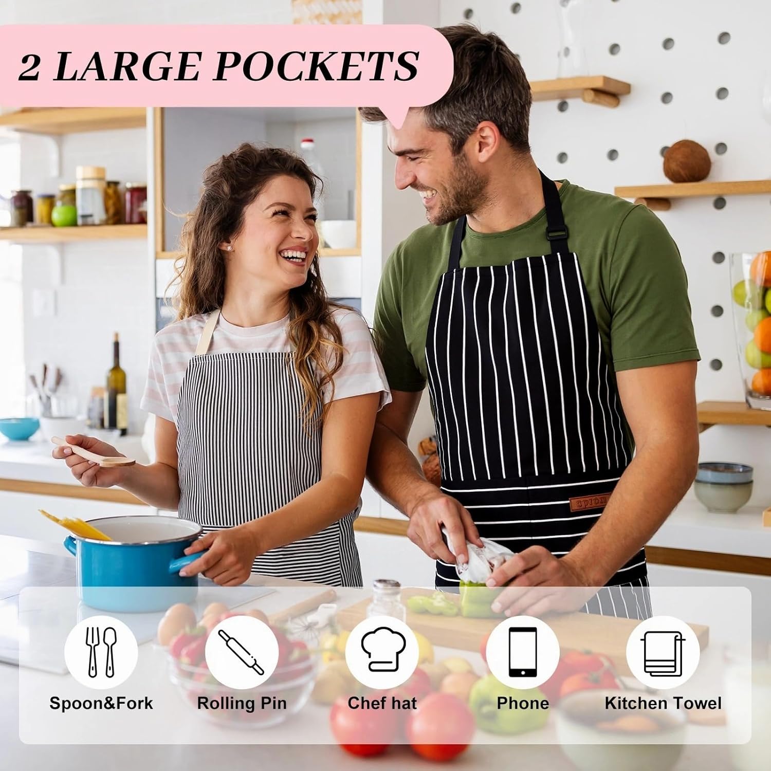 Adjustable Kitchen Apron for Women Men Poets，Cotton-Polyester Blend Bib