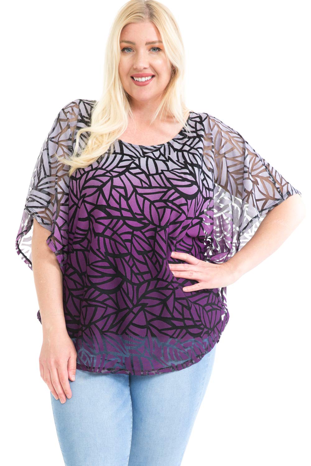 LEEBE Femmes Grande Taille - Blouse Poncho en Devoré/Burnout (1XL-5XL)