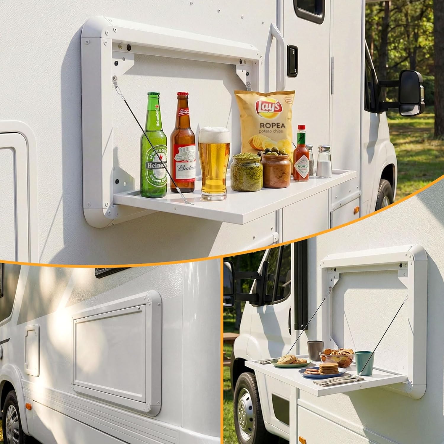 Foldable Rv Tables Campervan Outside Picnic Wall Mounted Table Aluminum Alloy Folding Wall Table Kit for Campervans/Motorhomes/Travel Trailers/Truck Campers