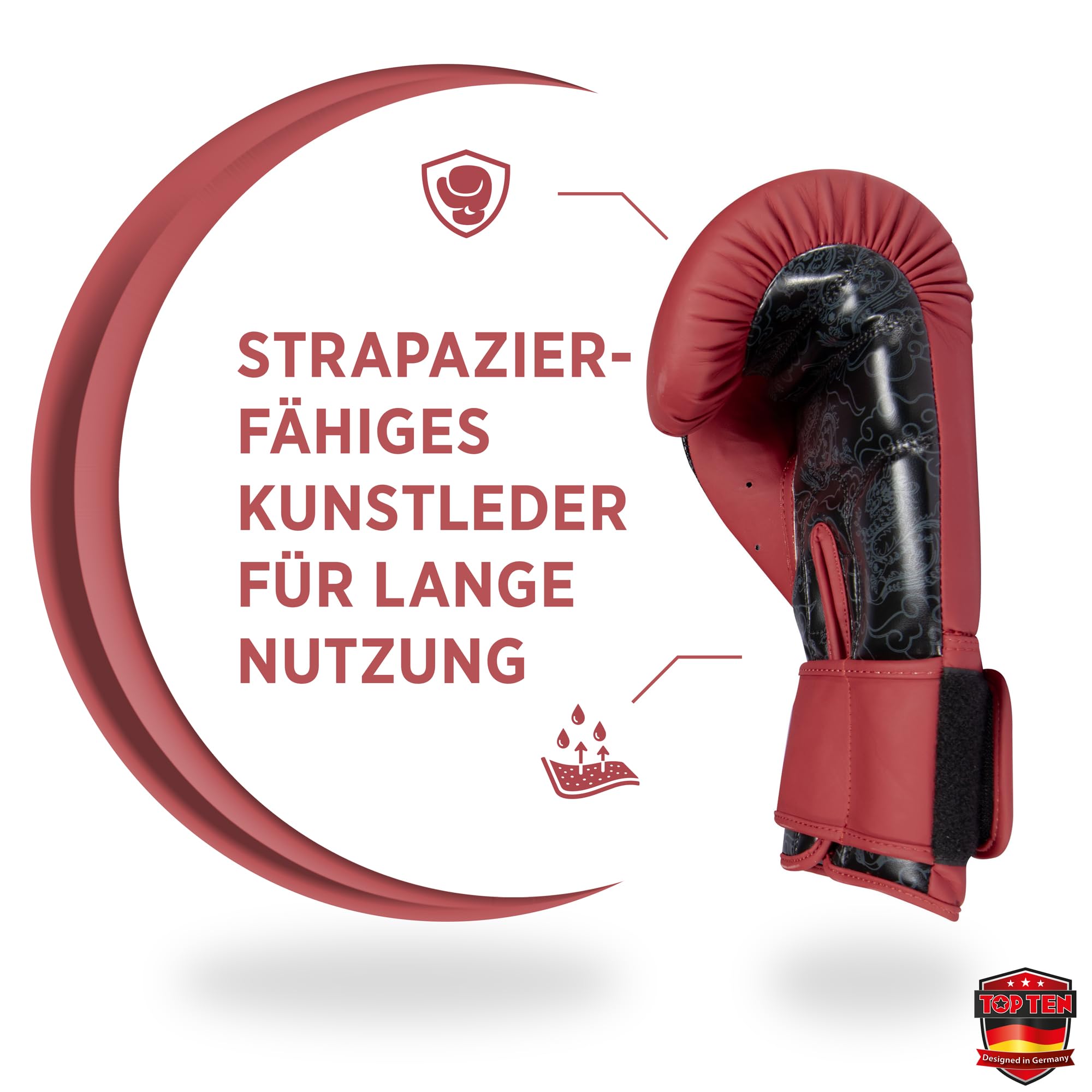 TOP TEN Boxhandschuhe Männer & Frauen Dragon – Hochwertige Box-Handschuhe für Training & Sparring, MLP-Mehrschichtpolsterung & Daumenschutz, strapazierfähiges Kunstleder, 10oz, 12oz, 14oz, 16 oz