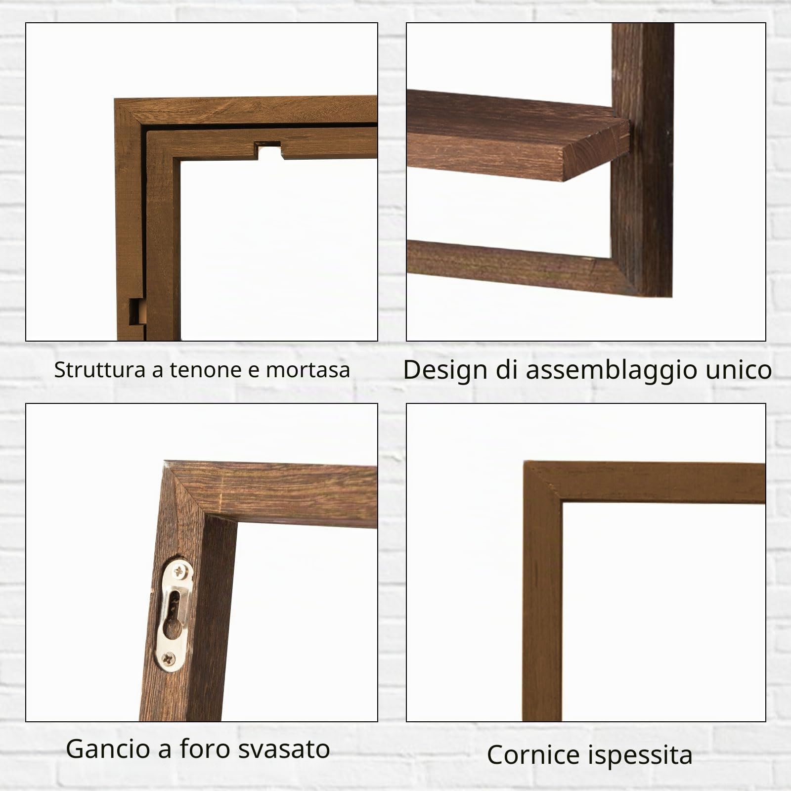 Set 2 Mensole da Muro, Mensole Sospese in Legno Mensola Sospesa da Parete Mensola Quadrata per Soggiorno Decorazione Della Parete per Soggiorno, Studio, Bagno, Cucina (Marrone)