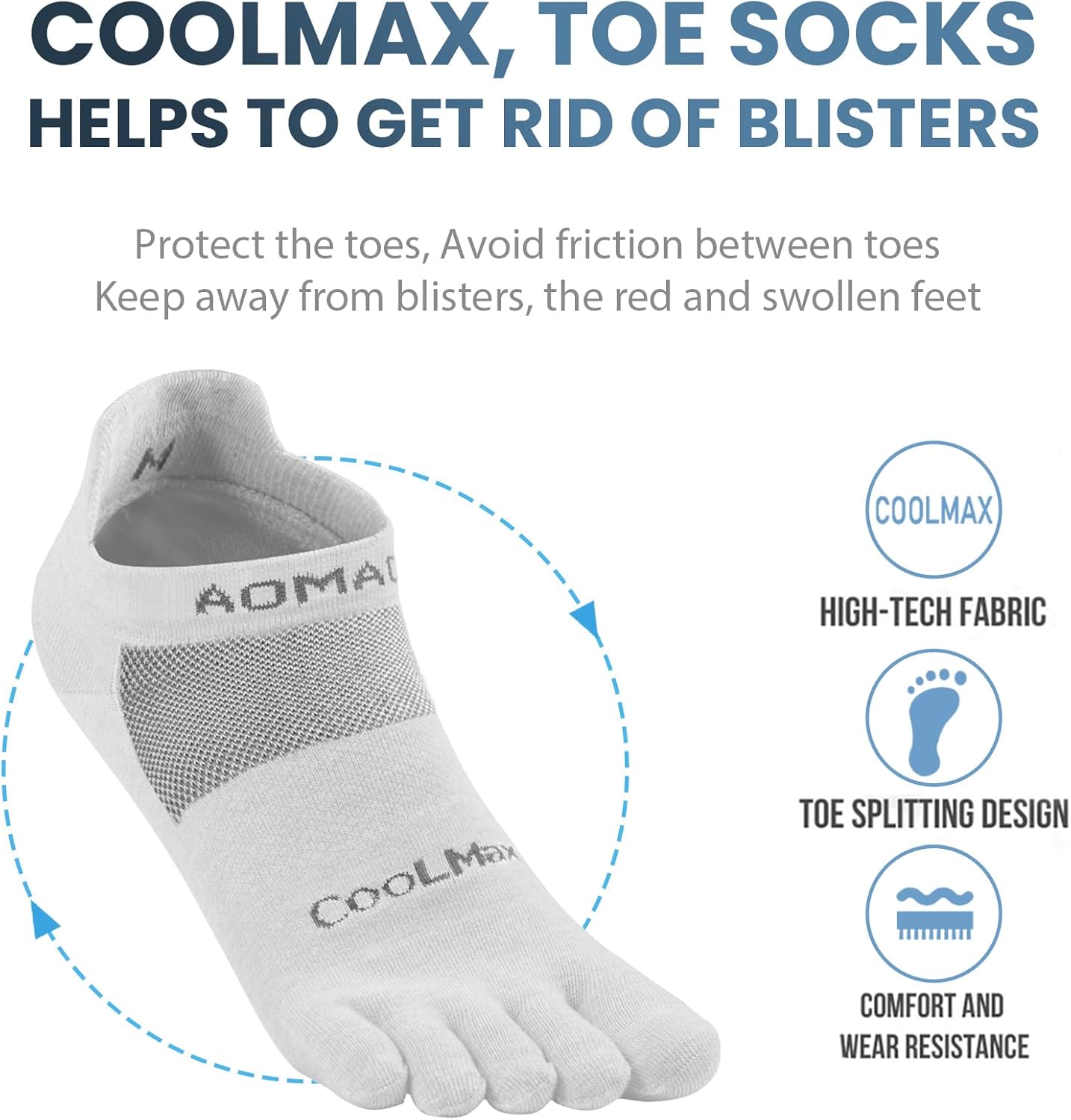 Toe Socks for Men and Women Athletic Running Coolmax Five Finger Ankle/Quarter Socks Breathable Lightweight, 3 Pairs