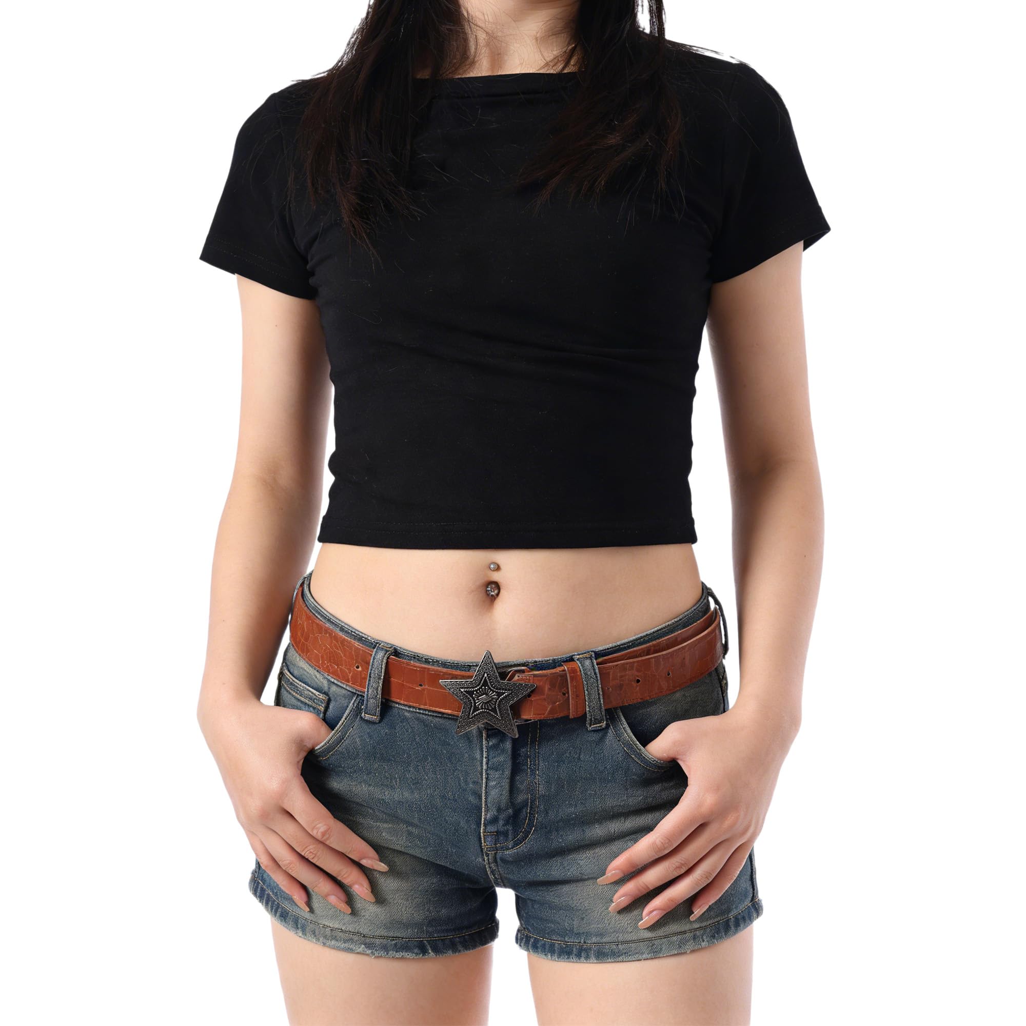 Y2k Star Belts for Women Faux Leather Buckle Belts Gothic Punk Rock Belt for Jeans Dress