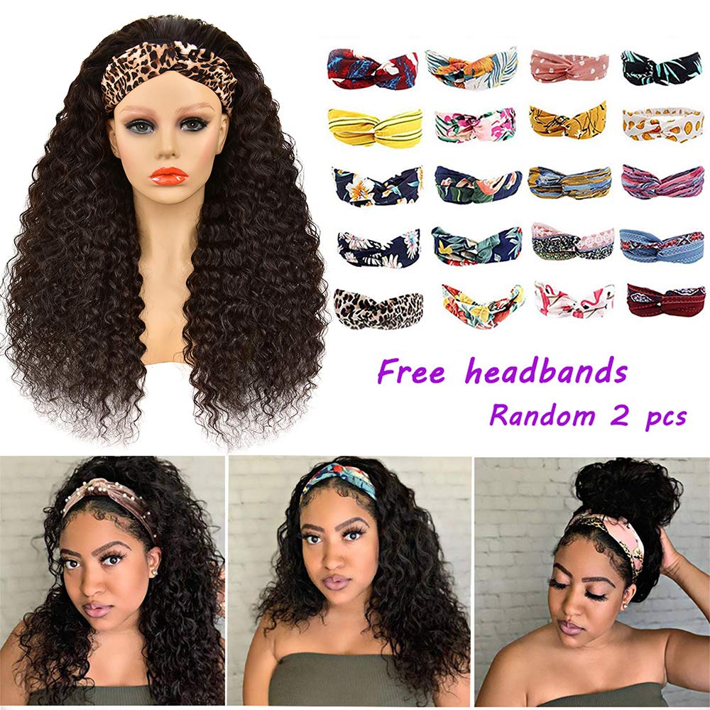 Headband Wig Water Wave Headband Wigs Human Hair 26 Inch Brazilian Virgin Hair Curly Wigs for Black Women None Lace Front Headband Wig Water Wave Headband Wigs Machine Made for Beginners