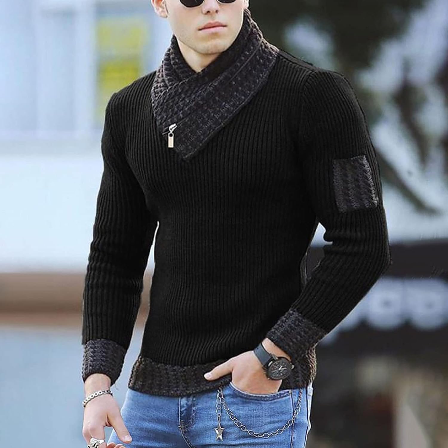Men's Knitted Turtleneck Pullover Shawl Collar Sweaters Slim Fit High Neck Long Sleeve Winter Jumper Tops Clothes