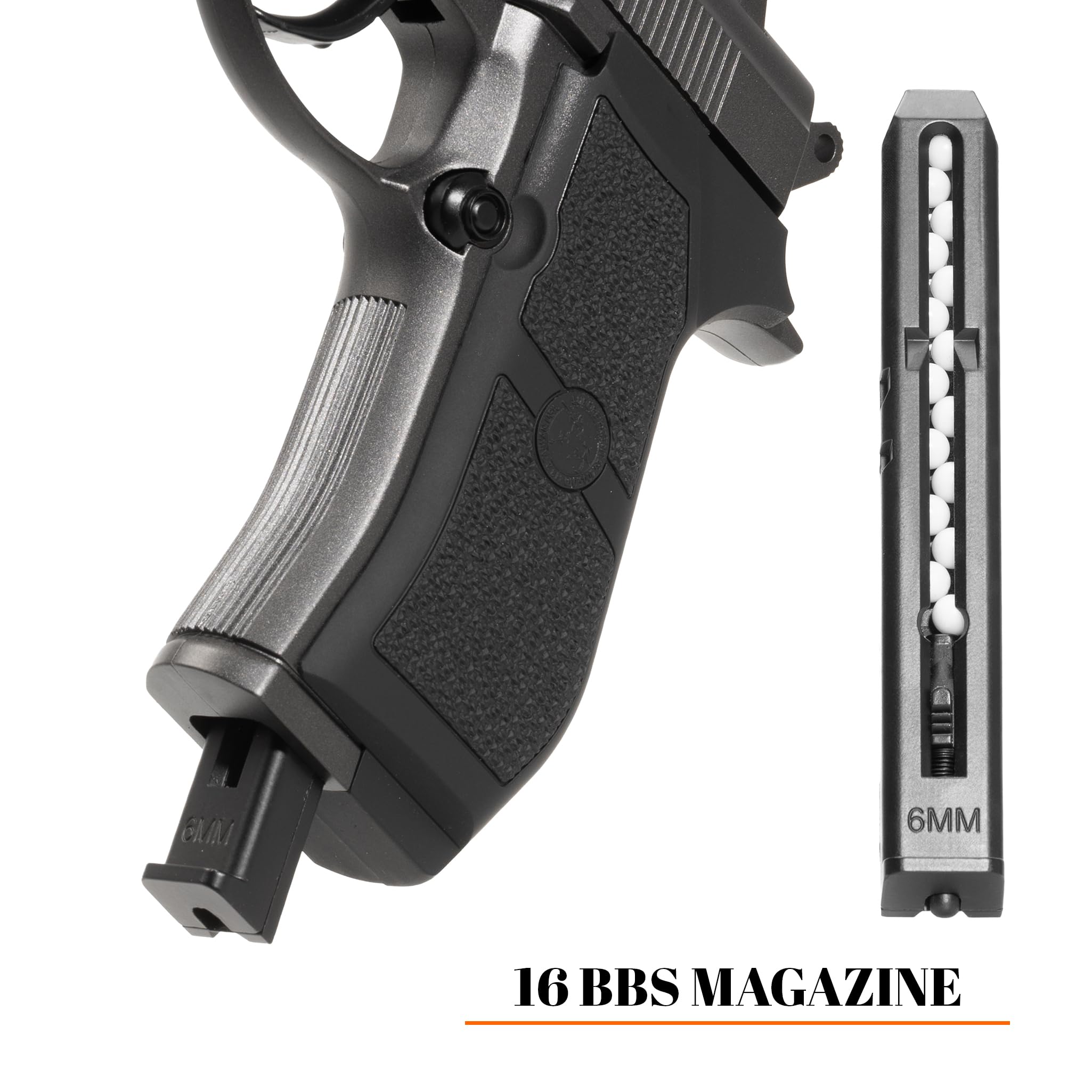 Pistola CO2 softair M84 full metal nera, POTENZA 0,9 JOULE, caricatore thin 15 colpi, sicura/singolo, CO2 nel calcio, 165mm 700g, bundle 1000 pallini + 5 bombolette