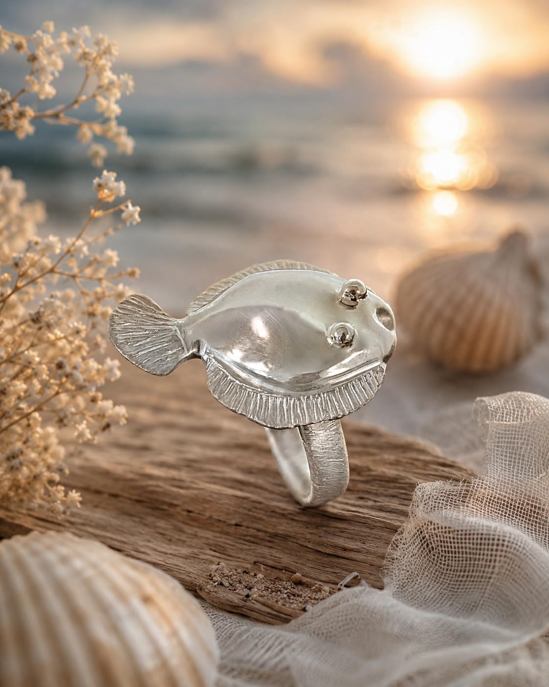 Goldschmiede Silberring Scholle in Sterling Silber