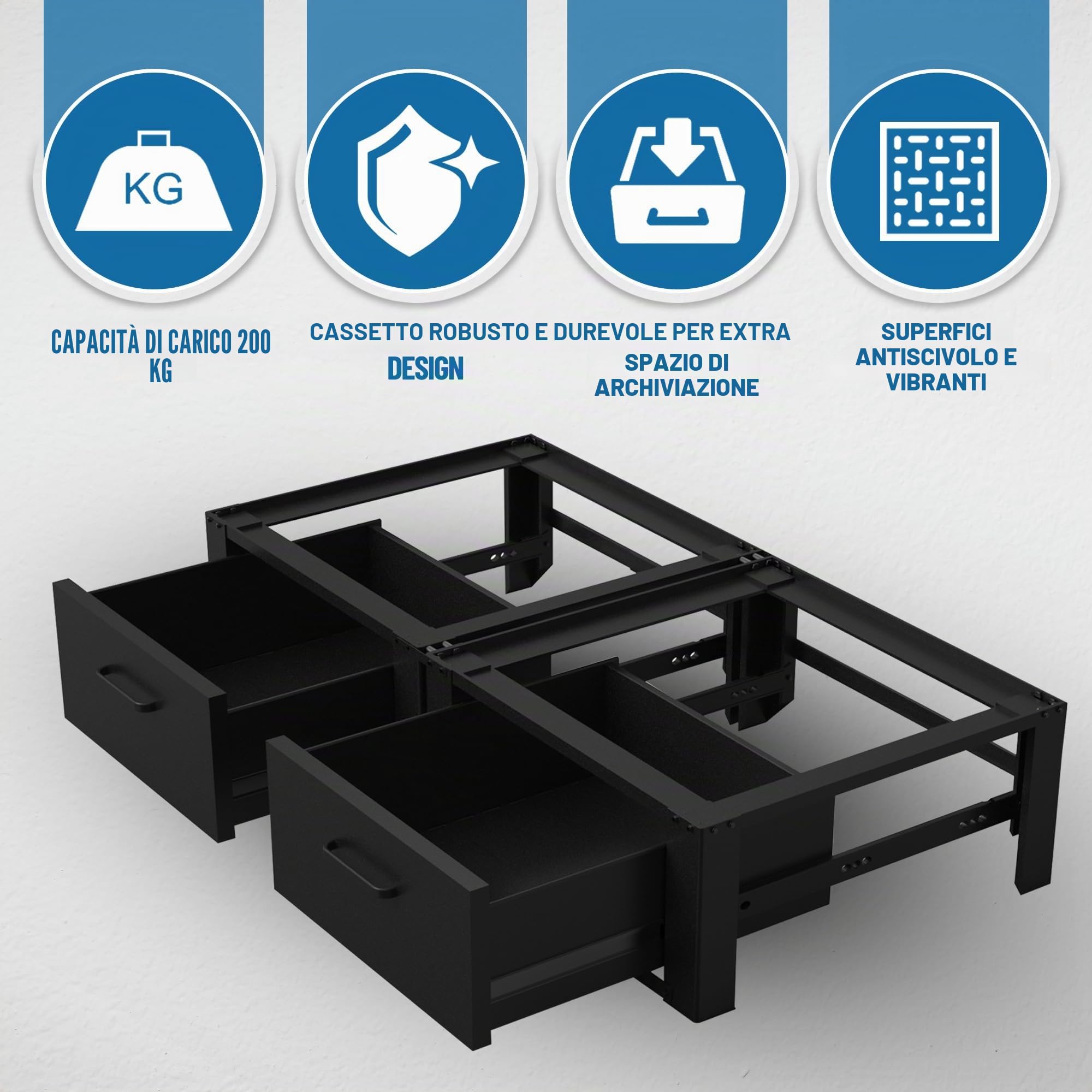 Vonia Base per lavatrice con cassetto - Base Supporto per Lavatrice Rialzamento Basamento per Asciugatrice - armadio per lavatrice (Nero, Doppio)