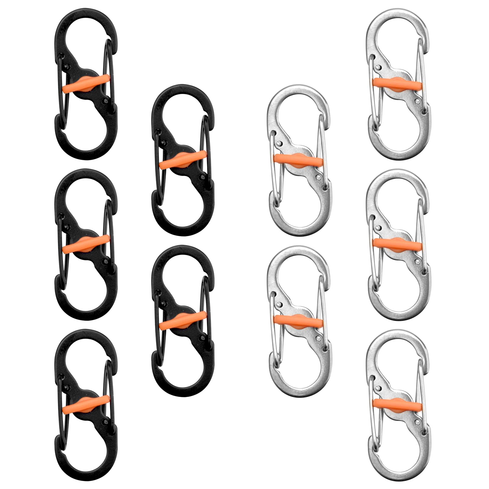 TNSLAND Mini Moschettone a Forma di S - 10 Pezzi in Acciaio Inox per Attività All'aperto, Campeggio, Antifurto - Portachiavi Piccolo