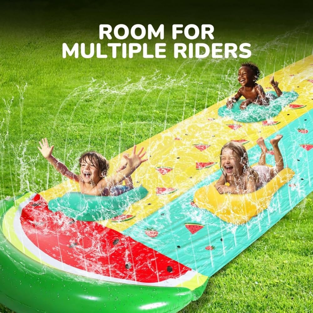 Wasserrutsche, 20ft/610cm Doble Tobogán de Agua y 2 Tablas, Tobogán Acuático Hinchable para Césped con Rociador para Niños 5 Años y Adultos, Juguetes de Verano para Jardín, Diversión al Aire Libre