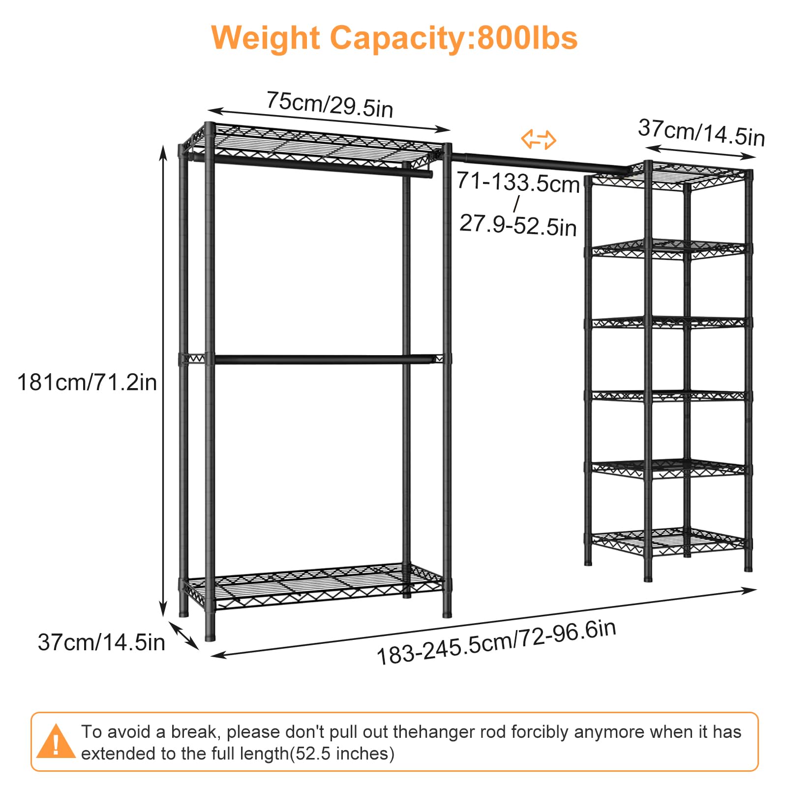 Perchero Burro Ropa Resistente 800kg | Retráctil y Divisible para Dormitorio/Lavadero | Estructura Estable, Estantes Ajustables, Portátil, Sin Herramientas (Negro)
