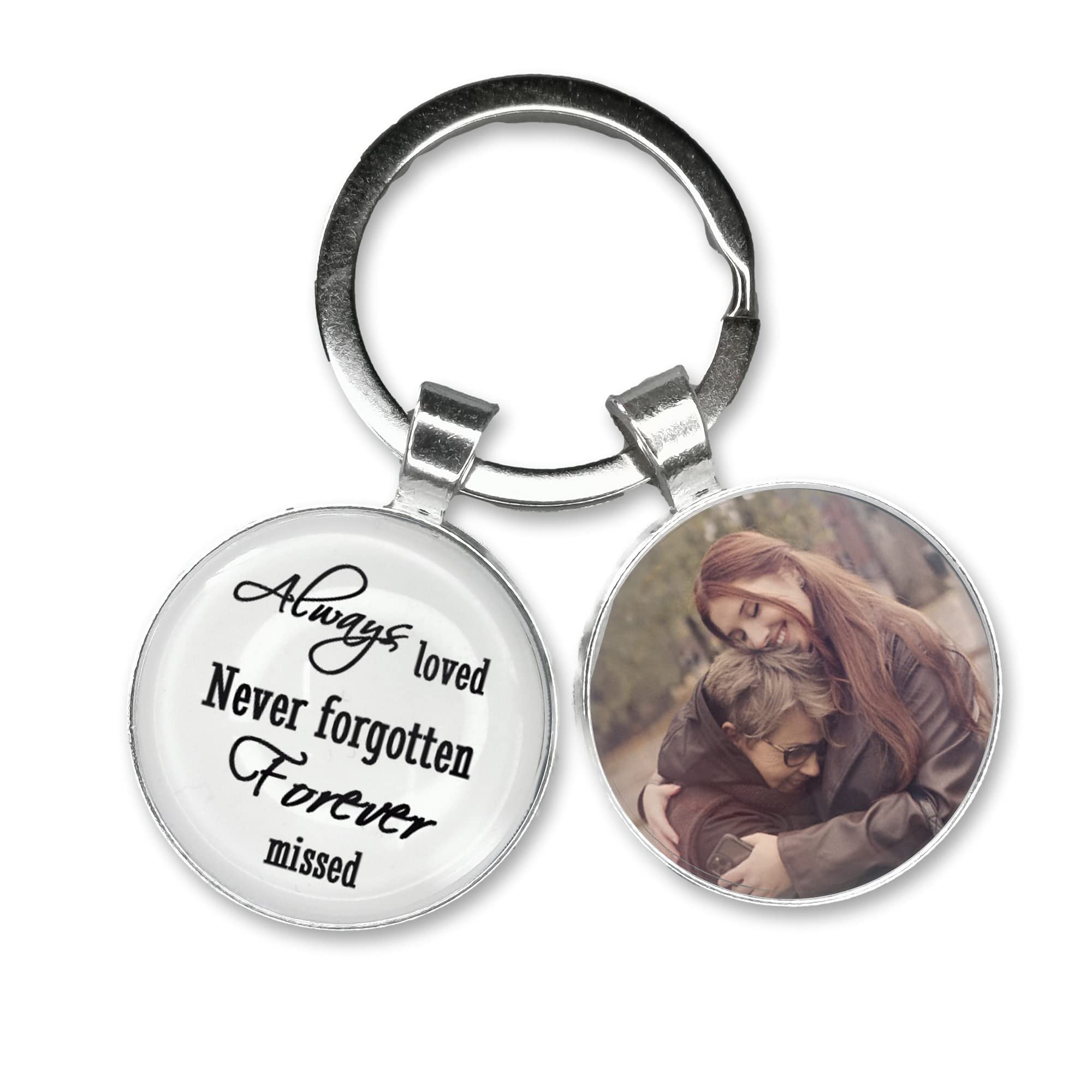 Personalised Photo Keyring Memorial Gifts for Dad Grandad Mum Nanny Grandma Loss Love Bereavemen Poem Handmade Custom Keychain Keepsake-Always loved Never forgotten Forever missed (White)