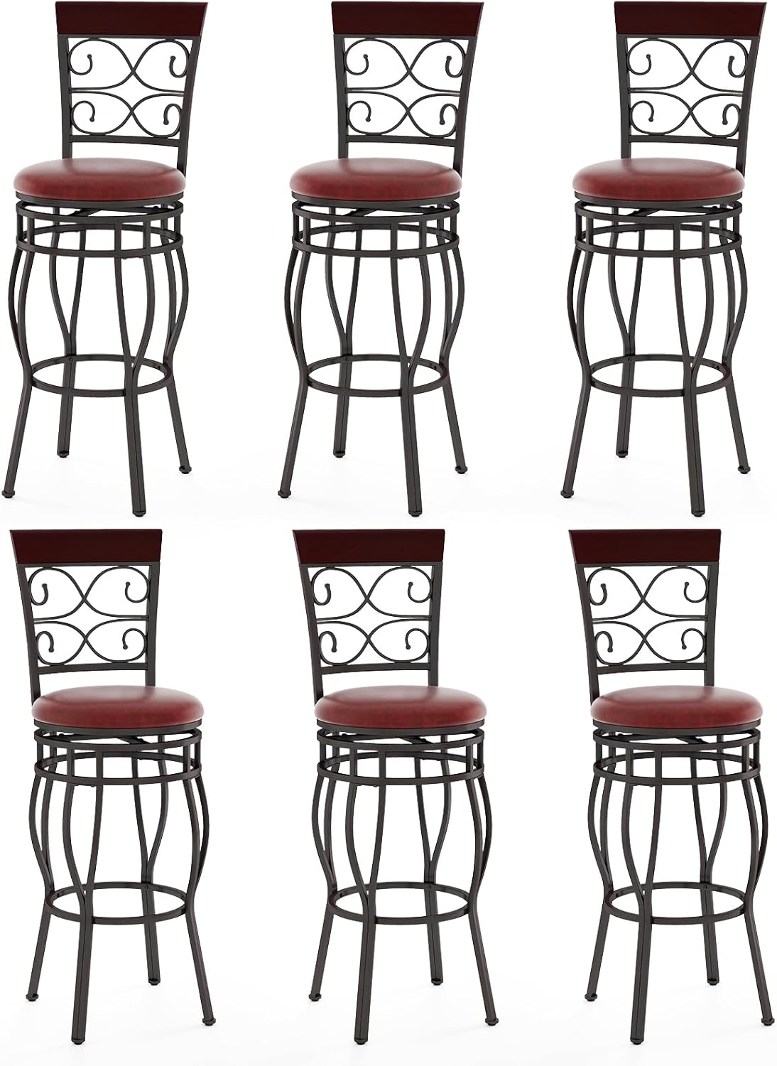 Safeplus 30 Inches Bar Height Bar Stools Set of 4, 360 Degree Swivel Retro Tall Metal Barstools with Leather Padded Seat and Back for Bistro Dining Kitchen Room Pub Vintage Chairs