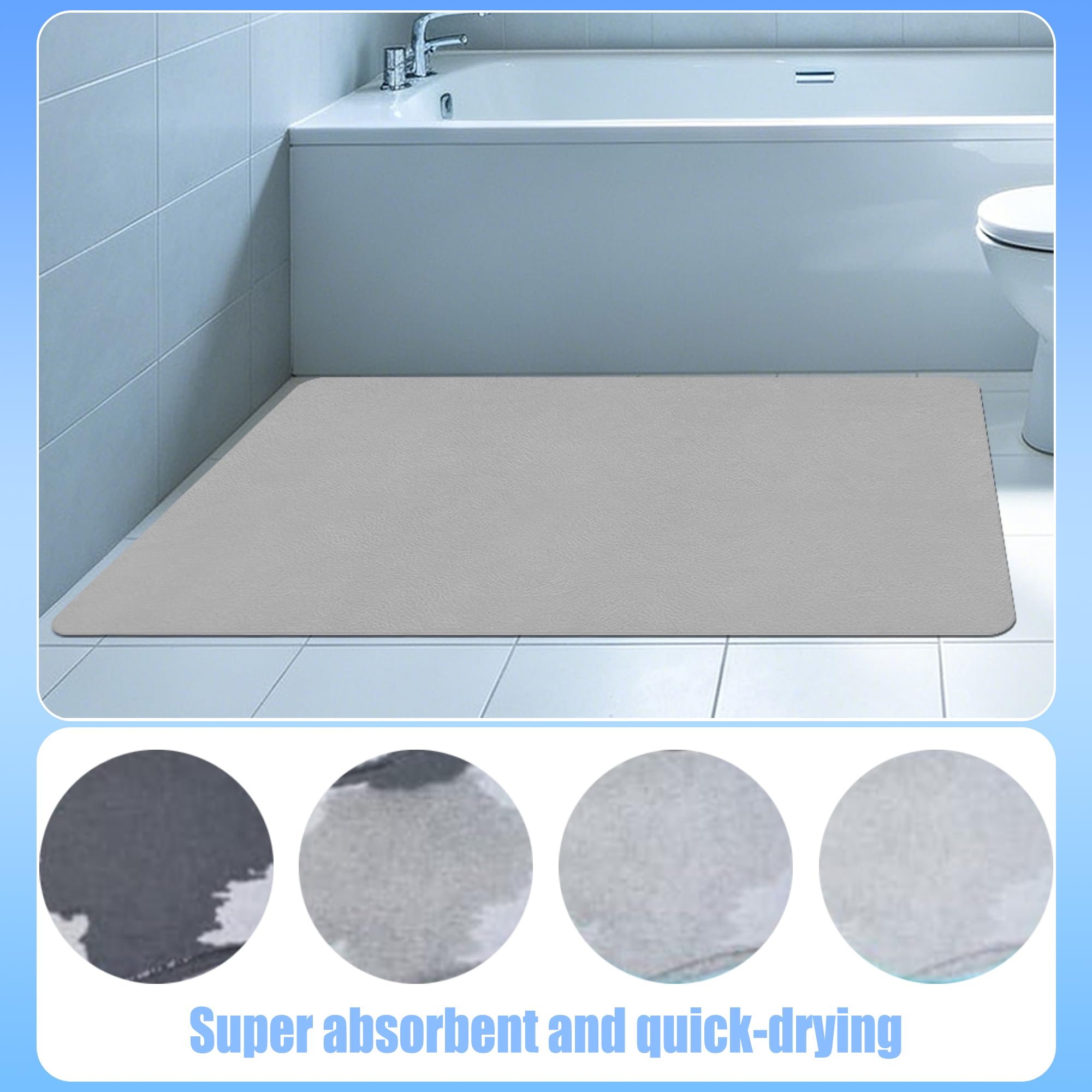 Tappeto Bagno Assorbente 50 x 165 cm Ad Asciugatura Rapida Tappetino in Pietra Assorbente Lavabile Morbido per Porte Del, Vasca da Bagno, Doccia, Grigio Chiaro
