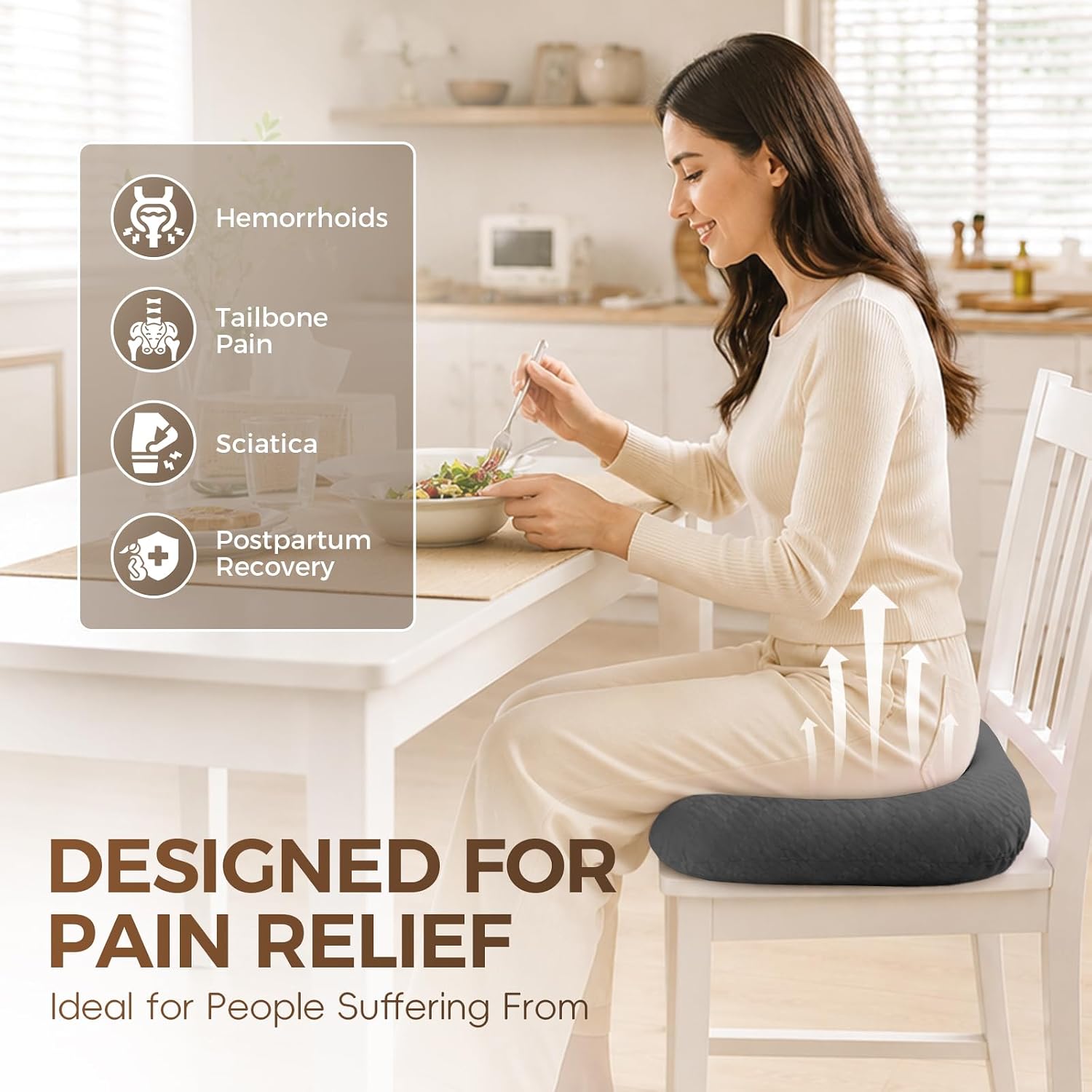 Donut Seat Cushion for Tailbone Pain Relief, Adjustable Stuffed Donut Pillow for Hemorrhoids & Postpartum Recovery, Extra Large Coccyx Cushion with Hybrid Cotton & Sponge Flake Filling (Black)