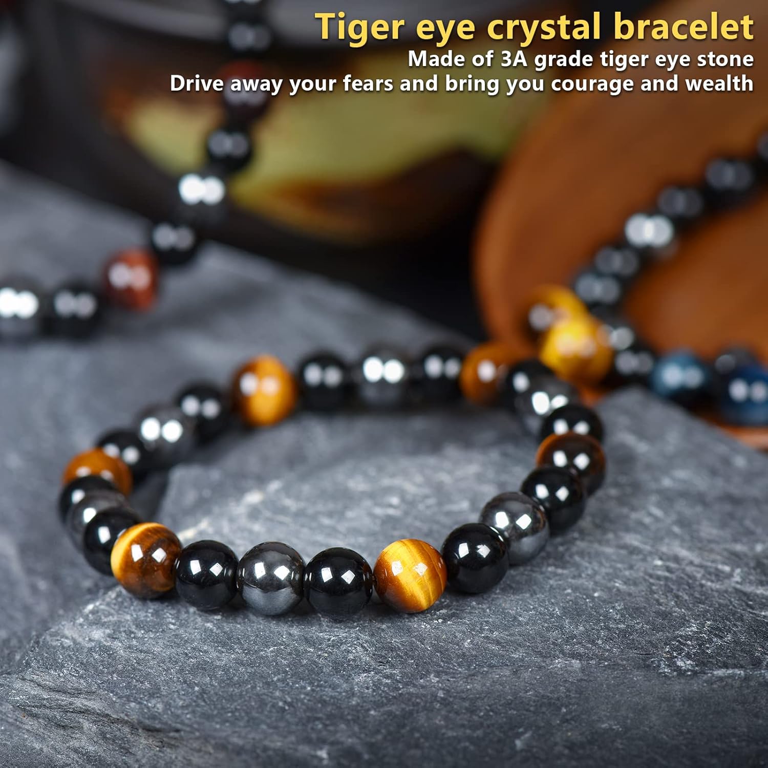 SAMXY Triple Protection Bracelet, 8mm Healing Crystal Bead Bracelet, 3pcs Blue Red Tiger's Eye Obsidian Hematite Bracelet Women Men - Image 4
