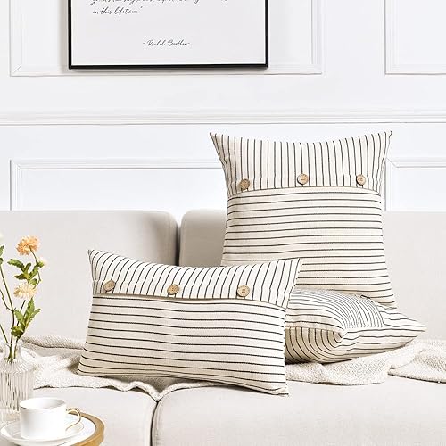 Miniatura 5 de Fancy Homi Paquete de 2 fundas de almohada decorativas negras de 18 x 18 pulgadas con tres botones para sofá cama, decoración del hogar bohemia y