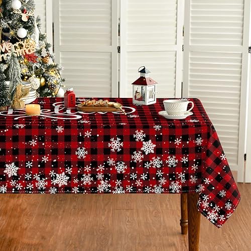 Miniatura 4 de Horaldaily Mantel de Navidad de 60 x 120 pulgadas, diseño de búfalo rojo a cuadros, lavable, para decoración de fiestas, pícnic, cenas