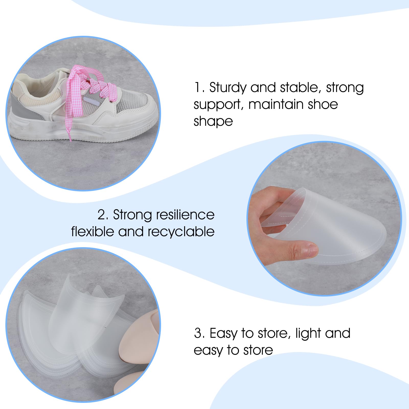 Xinjoduz Lot de 16 embauchoirs à chaussures en plastique pour garder la forme, protecteurs de plis pour homme et femme, support réglable pour chaussures de sport, mules de golf (transparent)