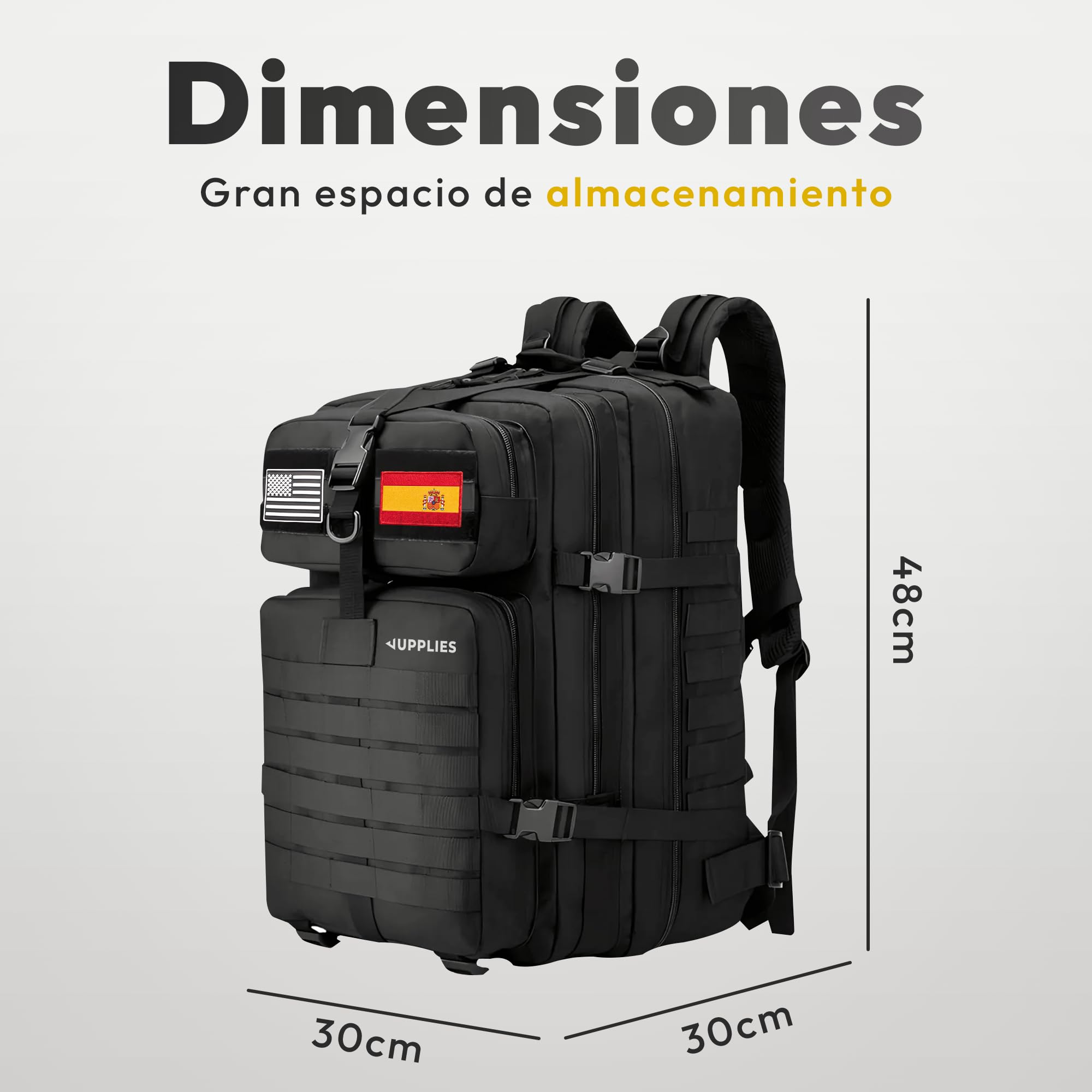 JUPPLIES Mochila Tactica Militar 45L/80L Impermeable Oxford 600D IPX5 con Sistema MOLLE y Cremalleras Reforzadas – Gran Capacidad para Crossfit, Gimnasio, Senderismo, Viajes o Supervivencia