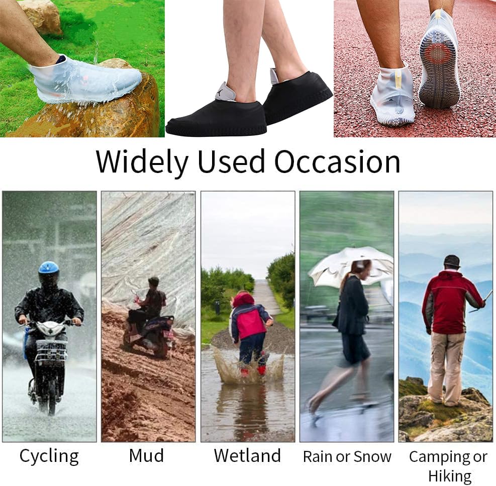 FaJoek Wasserdichte Silikon Überschuhehe Outdoor, Silikon Regenüberschuhe, Rutschfeste Silikon Regenüberschuhe, Regen-SchuhüBerzieher für Regen, Schnee, Wüstenstrand (Schwarz, XL)